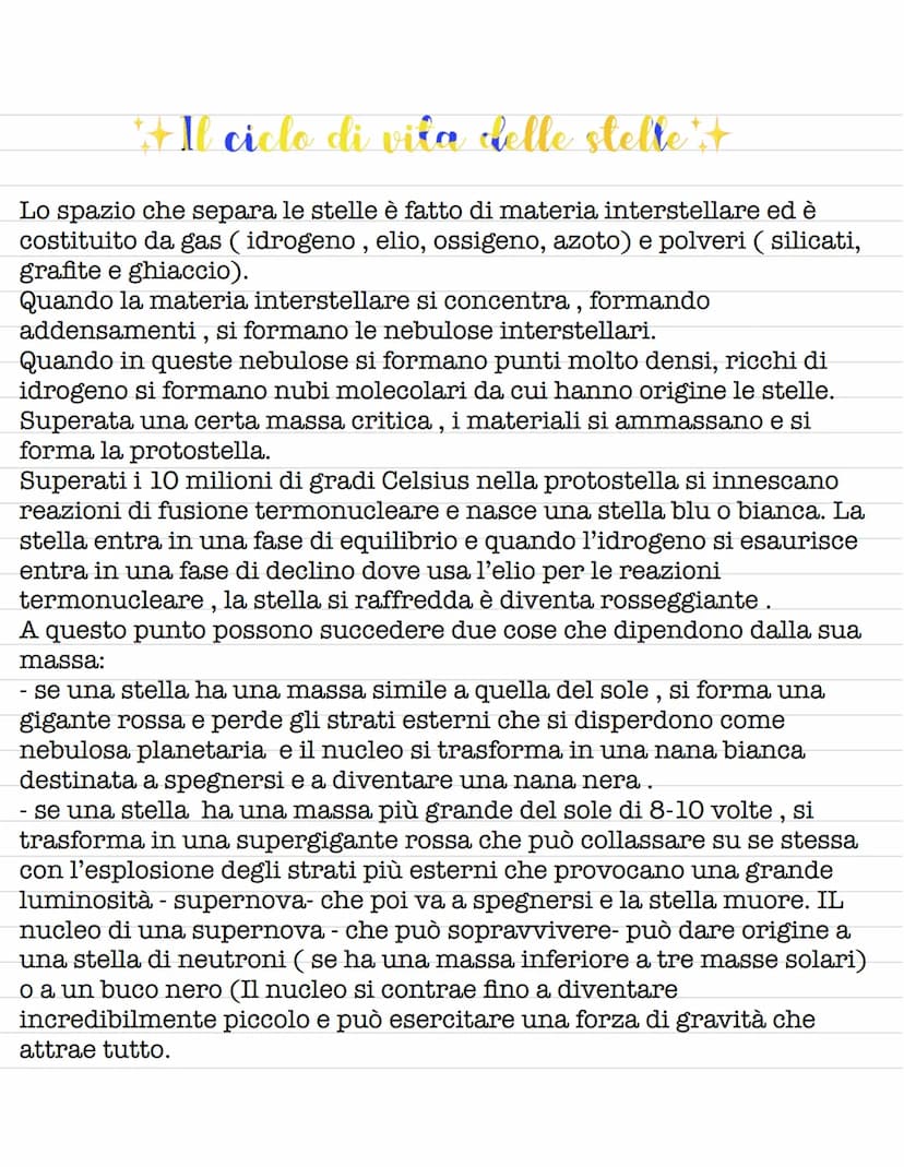Le stelle
Le
Stelle sono sfere di gas caldissimo o plasma, formate per 1/ 75-80/ da
idrogeno e per il 20-25/ da elio le stelle brillano di l