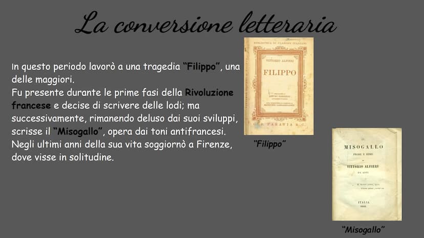 AL
FIE
RI
POETA TRAGICO
(1749-1803) La vita
Vittorio Amedeo Alfieri nacque ad Asti, in una nobile
famiglia, il 16 Gennaio 1749 e morì a Fire