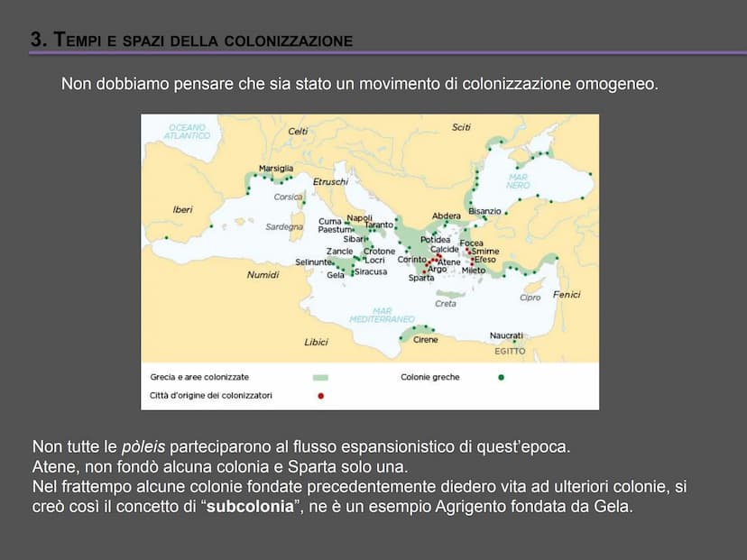 1. CAUSE, SPAZI E TEMPI DELLA COLONIZZAZIONE
Emporion
Marsiglia
Hemeroscopium
cartaginesi
Nizza
etruschi
italici
Cuma
Colonie greche
Territo