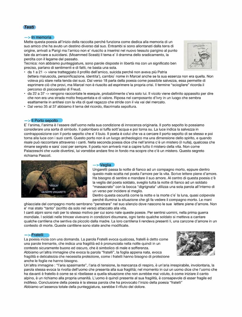 1. VITA
Ungaretti
Nasce nel 1888 ad Alessandria d'Egitto da genitori originari di Lucca. Perde il
padre a due anni e rimane ad Alessandria c