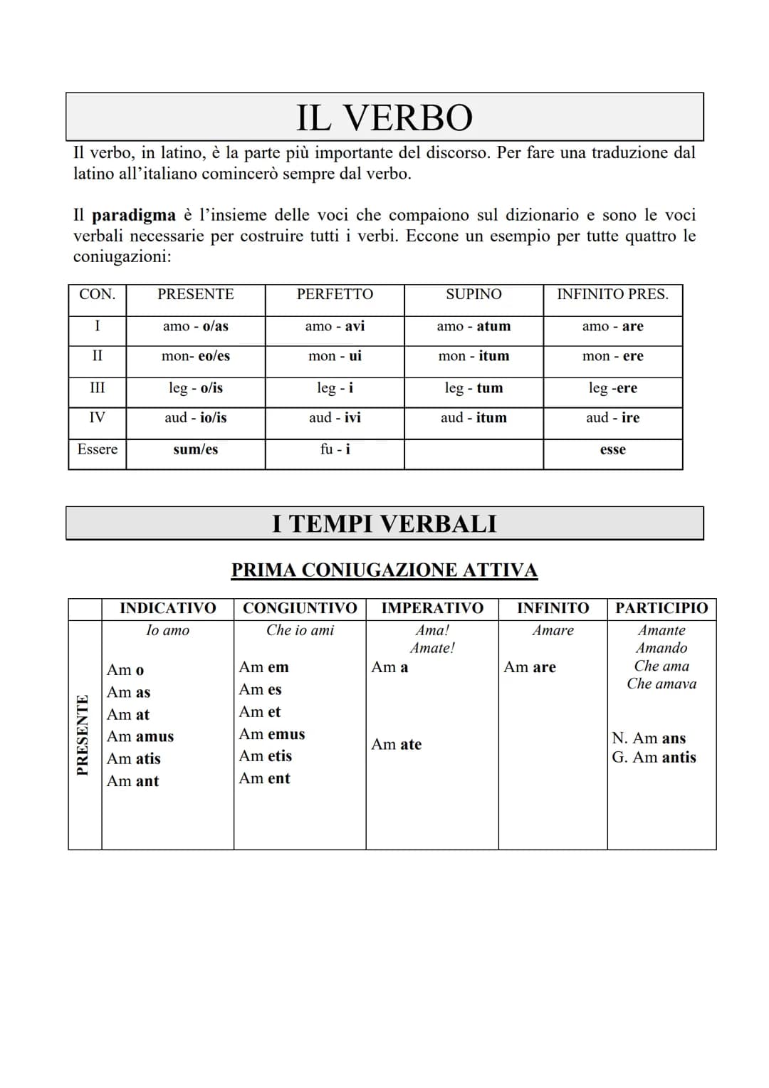 IL VERBO
Il verbo, in latino, è la parte più importante del discorso. Per fare una traduzione dal
latino all'italiano comincerò sempre dal v