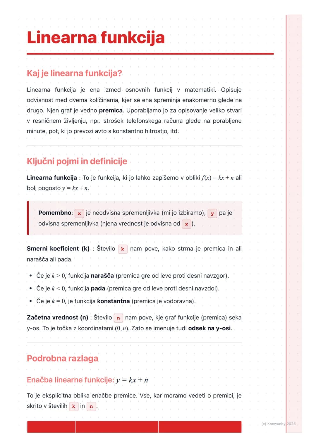 # Linearna funkcija

Kaj je linearna funkcija?

Linearna funkcija je ena izmed osnovnih funkcij v matematiki. Opisuje
odvisnost med dvema ko