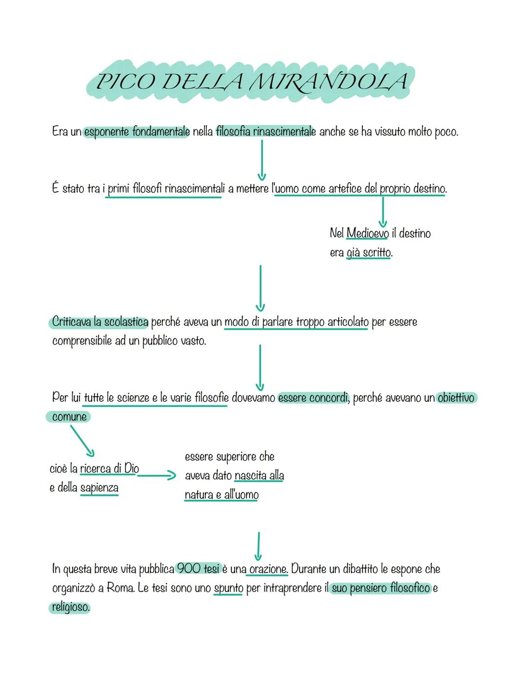 PICO DELLA MIRANDOLA
Era un esponente fondamentale nella filosofia rinascimentale anche se ha vissuto molto poco.
É stato tra i primi filoso