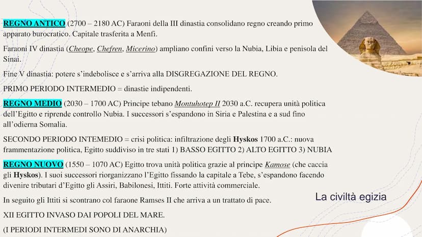 EGITTO
Eufrate in
MESOPOTAMI
La civiltà egizia
Anche sul Nilo si sviluppa una CIVILTÀ FLUVIALE. È proprio grazie all'ampio delta del fiume c