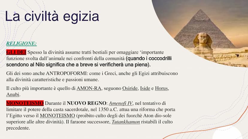 EGITTO
Eufrate in
MESOPOTAMI
La civiltà egizia
Anche sul Nilo si sviluppa una CIVILTÀ FLUVIALE. È proprio grazie all'ampio delta del fiume c
