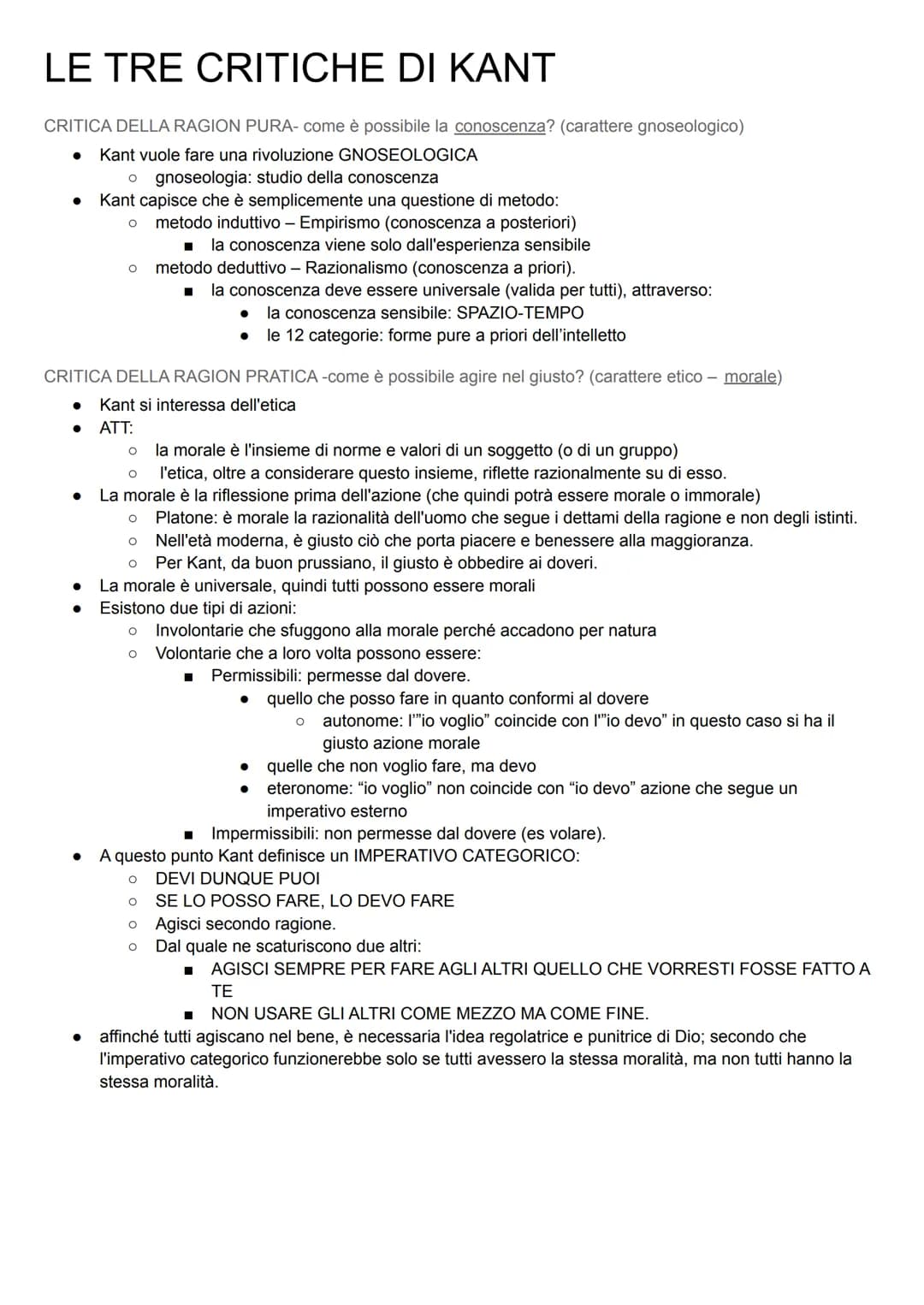 LE TRE CRITICHE DI KANT
CRITICA DELLA RAGION PURA- come è possibile la conoscenza? (carattere gnoseologico)
● Kant vuole fare una rivoluzion