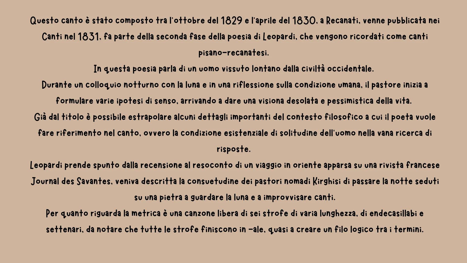 CANTO NOTTURNO DI UN
PASTORE ERRANTE
DELL'ASIA
GIACOMO LEOPARDI
(VV.61-FINE: PAG 154-156)
U Questo canto è stato composto tra l'ottobre del 