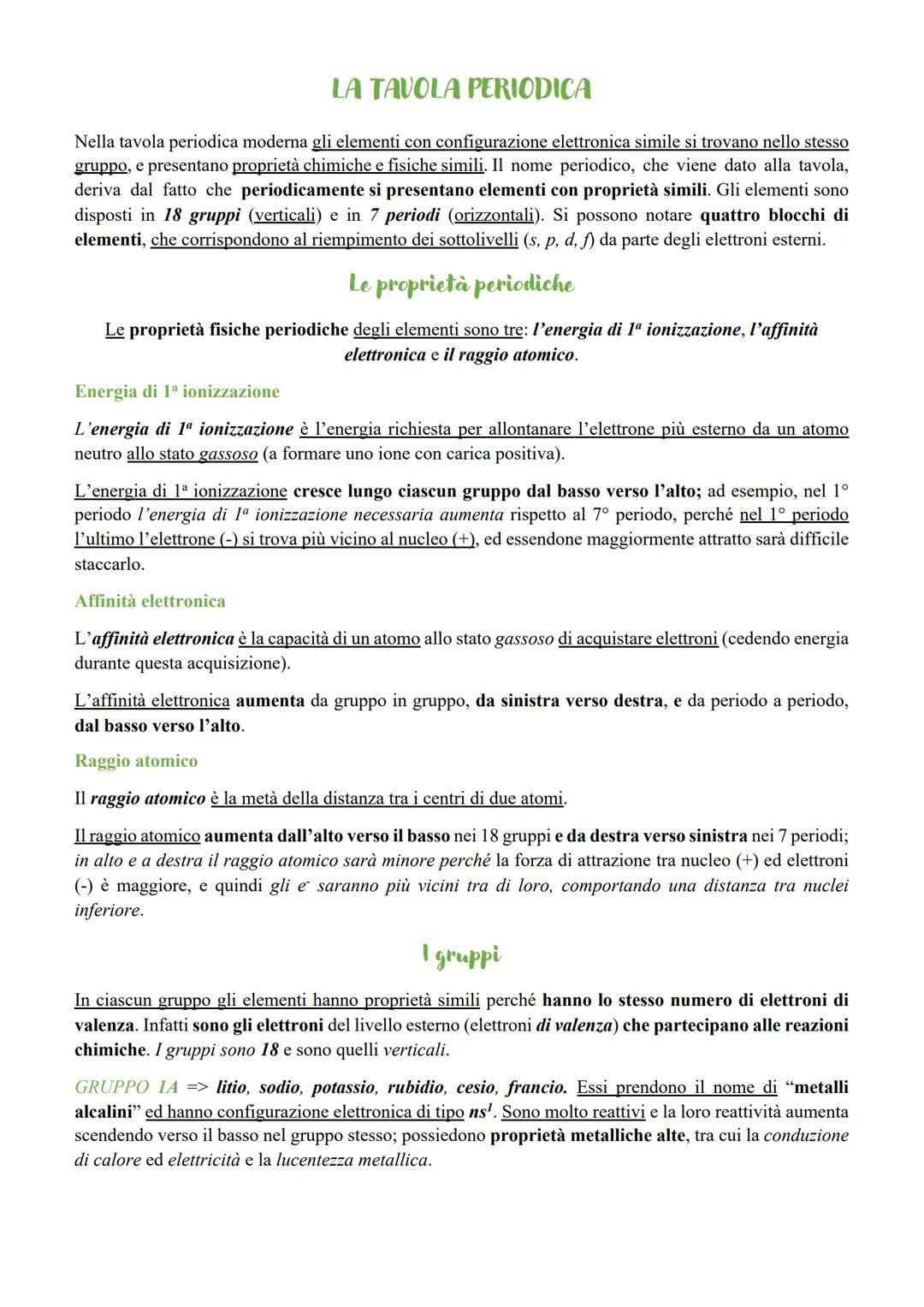 LA TAVOLA PERIODICA
Nella tavola periodica moderna gli elementi con configurazione elettronica simile si trovano nello stesso
gruppo, e pres