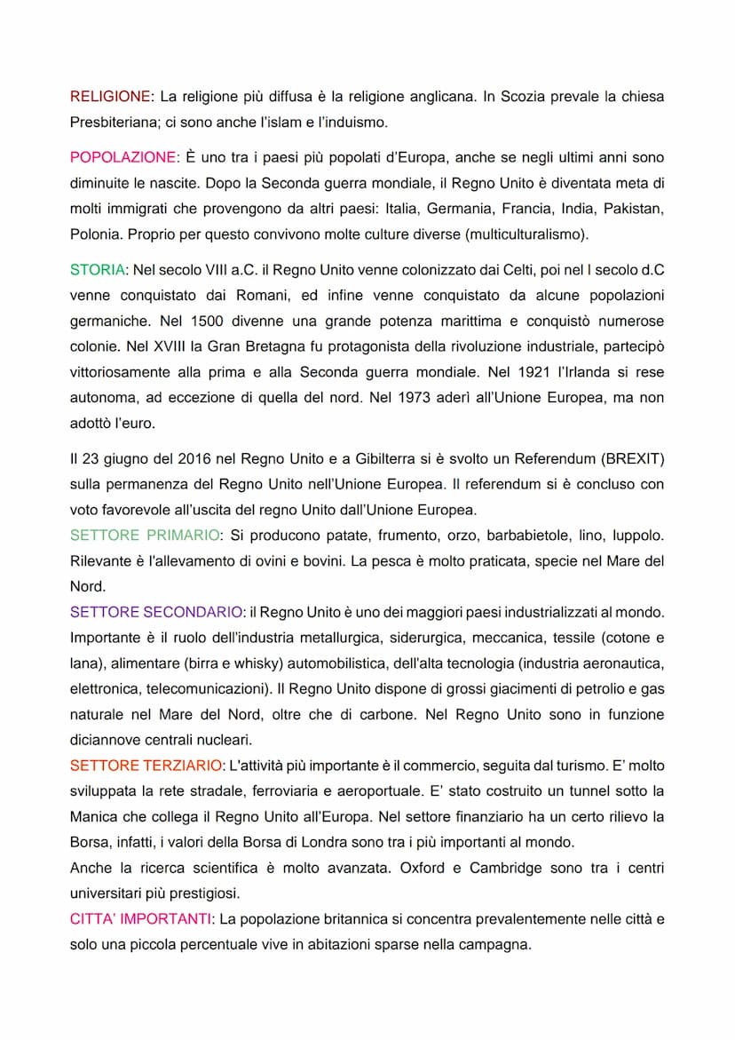 REGNO UNITO
II Regno Unito è composto dalla Gran Bretagna (Galles, Scozia e Inghilterra) e dall'Irlanda
del Nord. Fanno parte del Regno Unit