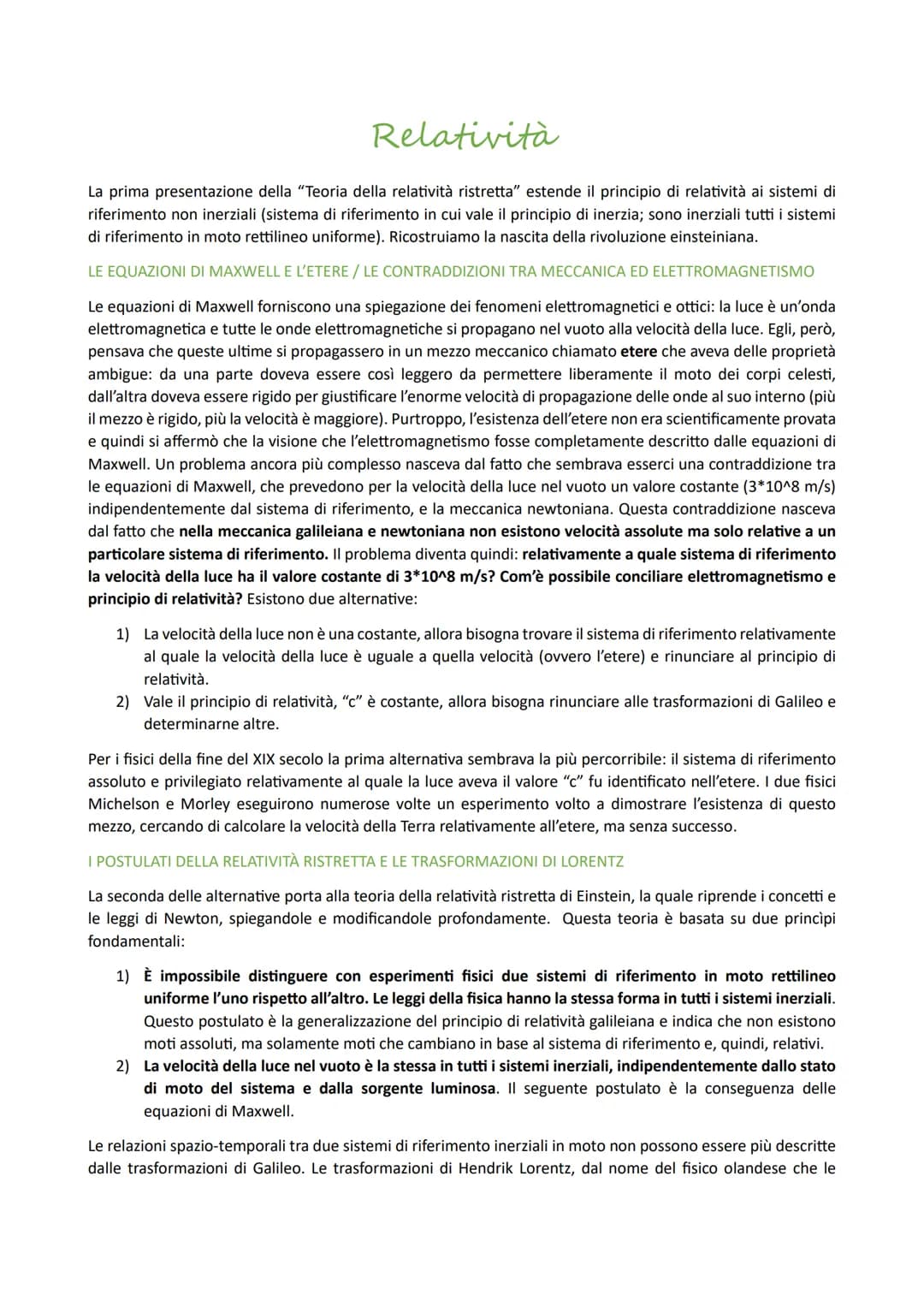 Relatività
La prima presentazione della "Teoria della relatività ristretta" estende il principio di relatività ai sistemi di
riferimento non