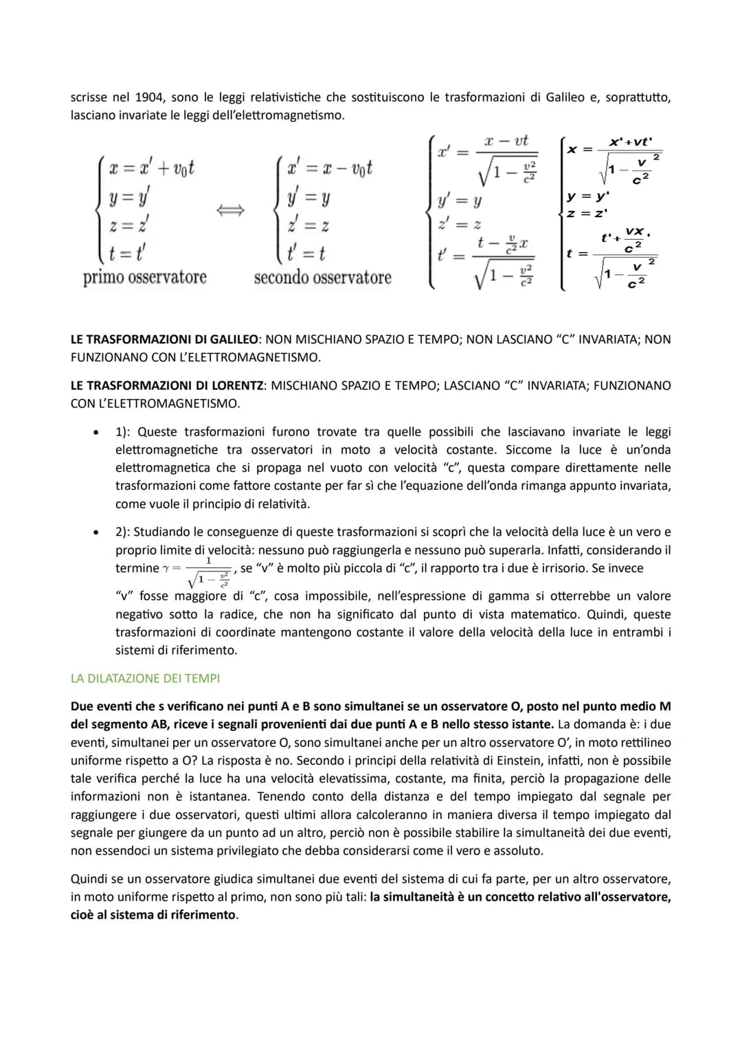 Relatività
La prima presentazione della "Teoria della relatività ristretta" estende il principio di relatività ai sistemi di
riferimento non