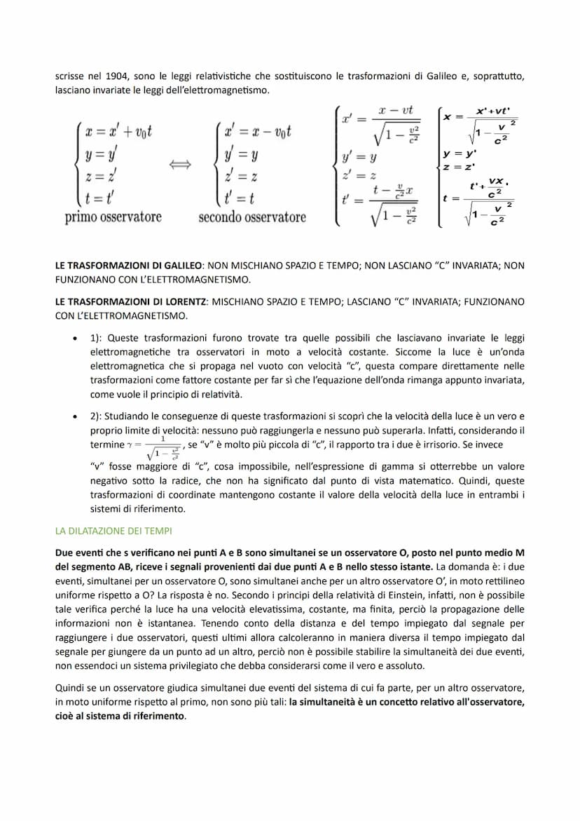 Relatività
La prima presentazione della "Teoria della relatività ristretta" estende il principio di relatività ai sistemi di
riferimento non