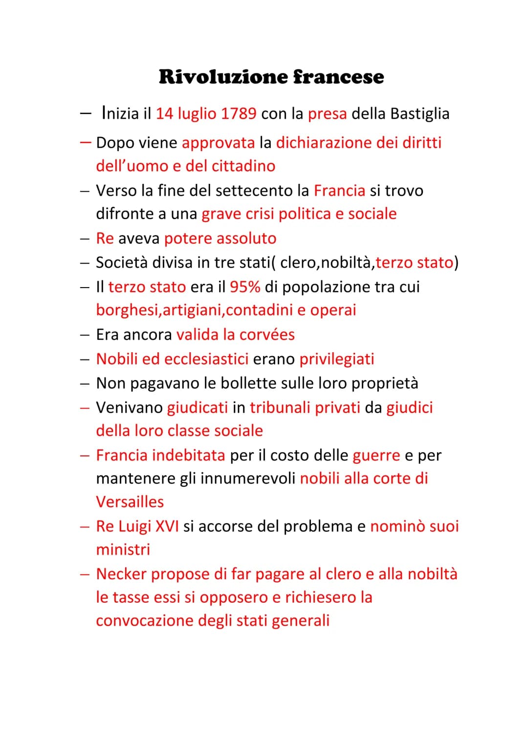 Rivoluzione francese
- Inizia il 14 luglio 1789 con la presa della Bastiglia
- Dopo viene approvata la dichiarazione dei diritti
dell'uomo e