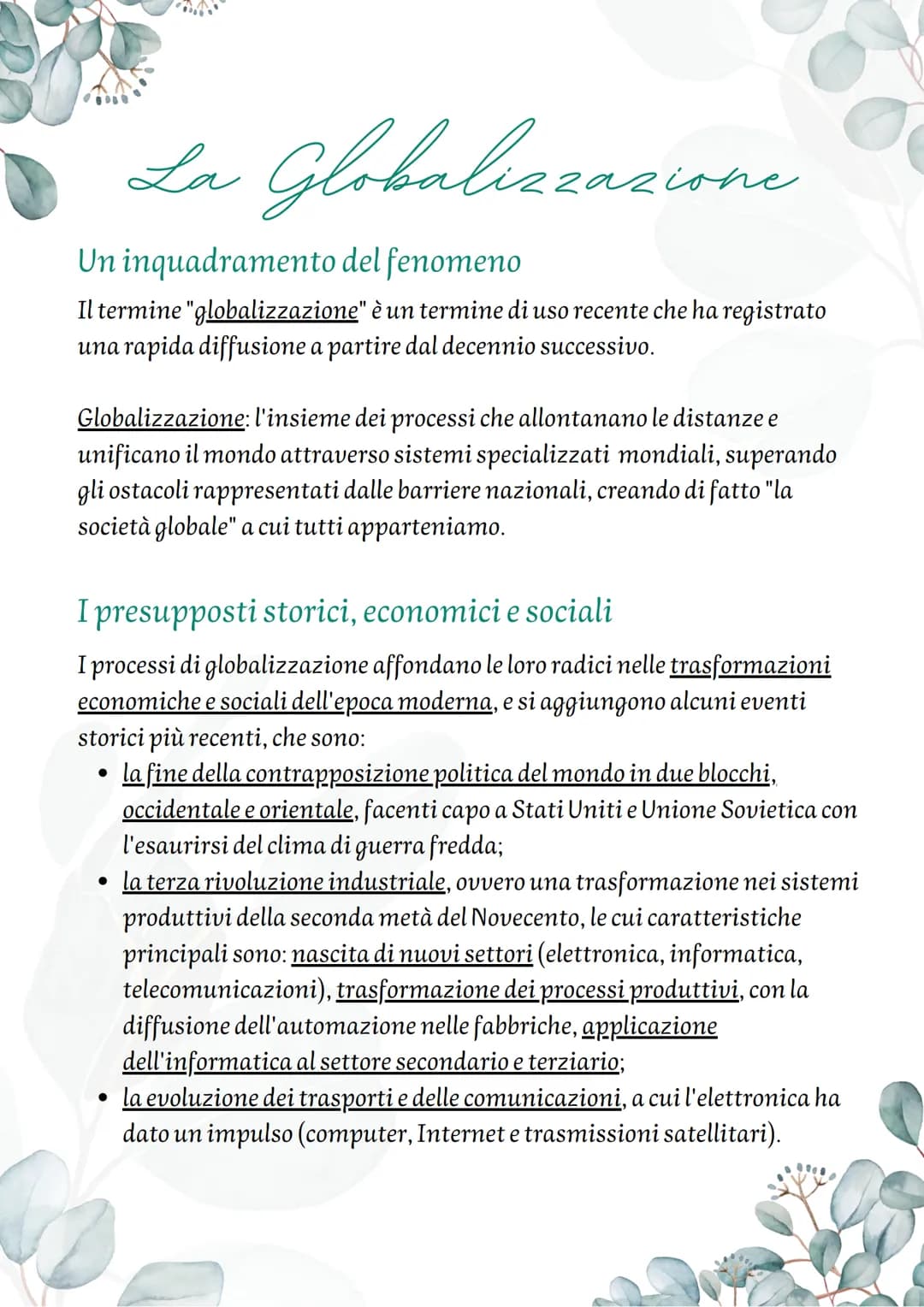La Globalizzazione
Un inquadramento del fenomeno
Il termine "globalizzazione" è un termine di uso recente che ha registrato
una rapida diffu