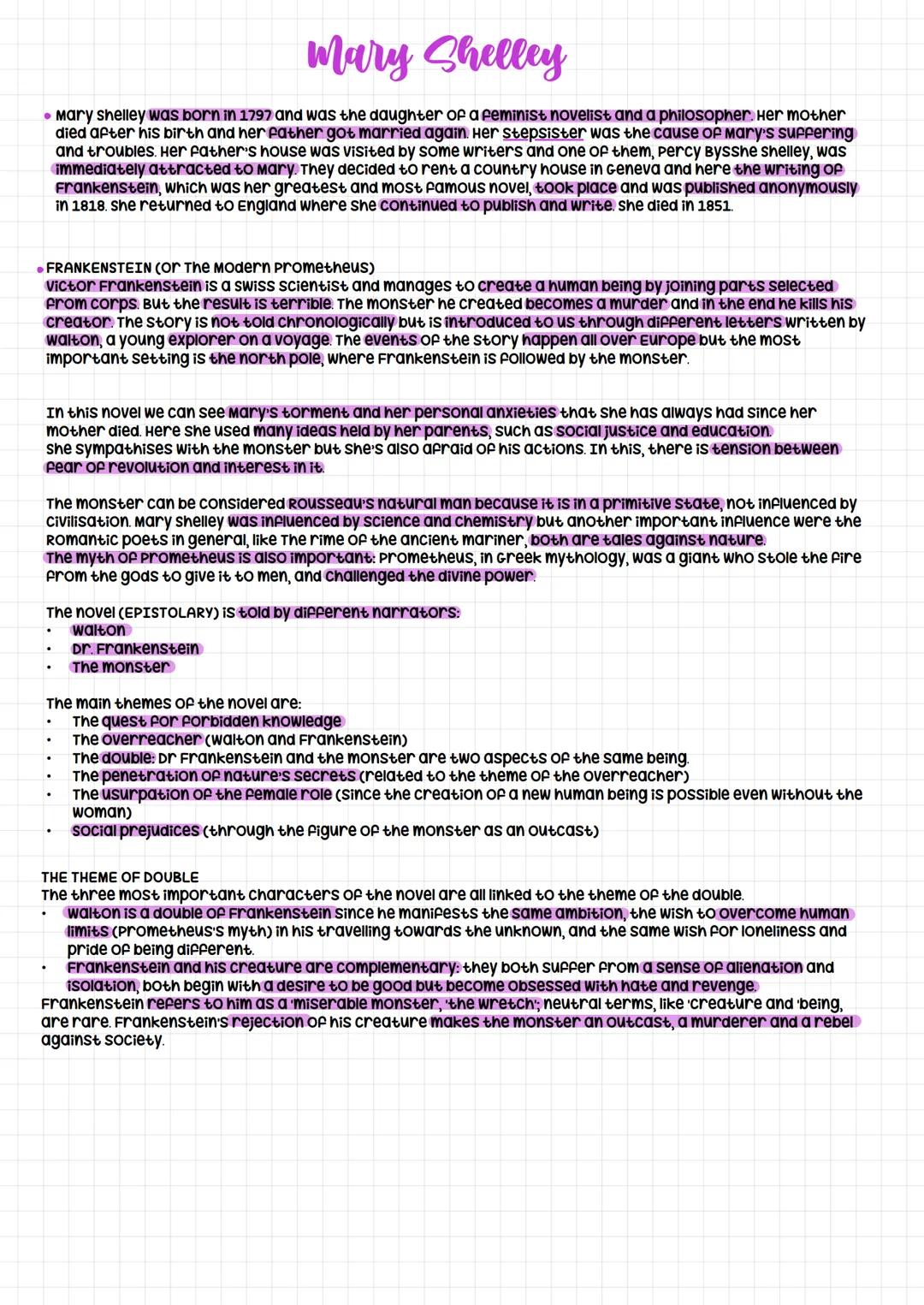 Mary Shelley
• Mary Shelley was born in 1797 and was the daughter of a feminist novelist and a philosopher. Her mother
died after his birth 