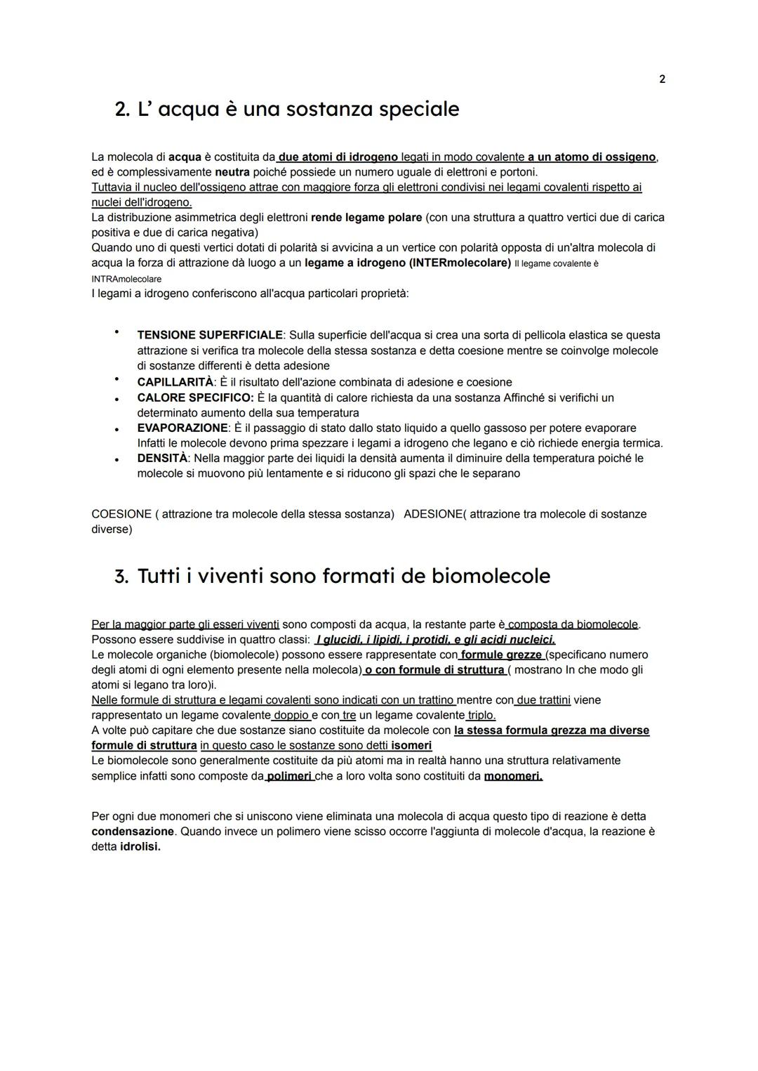 L'acqua e le Biomolecole
1. Gli atomi e i legami chimici
Tutta la materia è costituita dalla combinazione di più elementi chimici (in natura