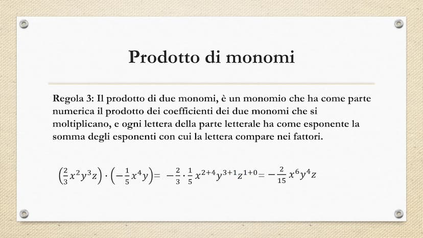 Monomi e polinomi Che cos'è un monomio?
- -
PARTE
NUMERICA
SEGNO
2
3
15 x² y³ z
/
PARTE
LETTERALE Quando due più monomi si dicono
simili?
- 
