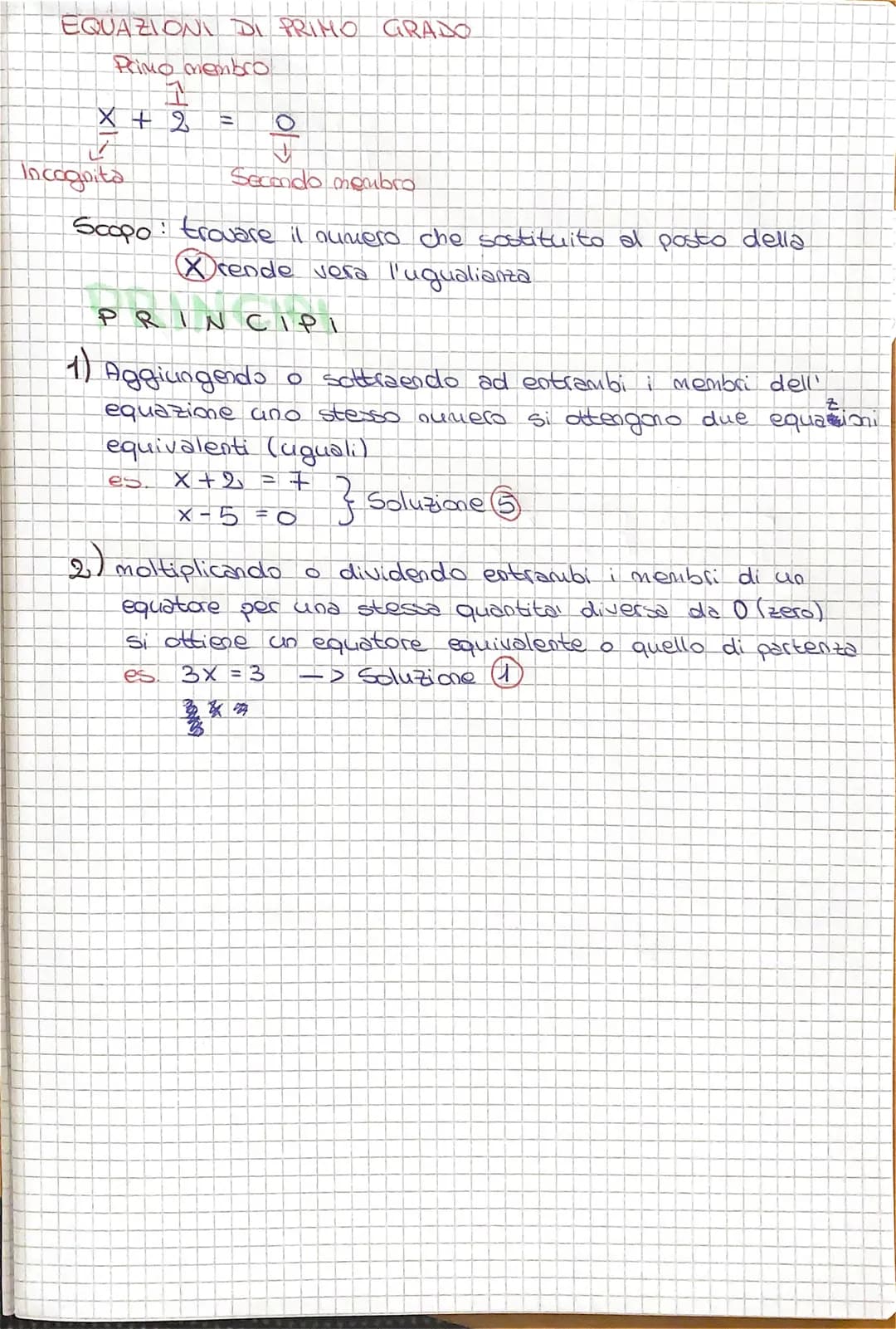 EQUAZIONI DI PRIMO GRADO
Primo membro
1
X+2
고수
Incognita
1)
11
Scopo trovare il numero che sostituito al posto della
X rende vera l'ugualian