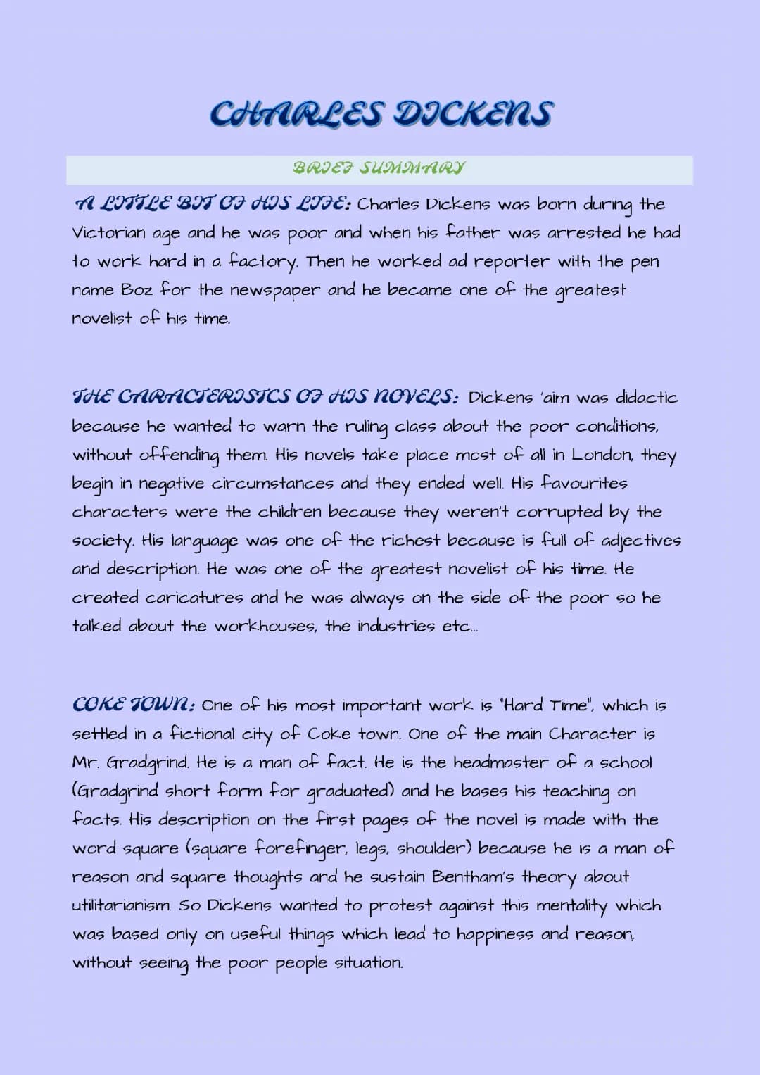 Charles Dickens: Brief Summary and Key Works in English PDF