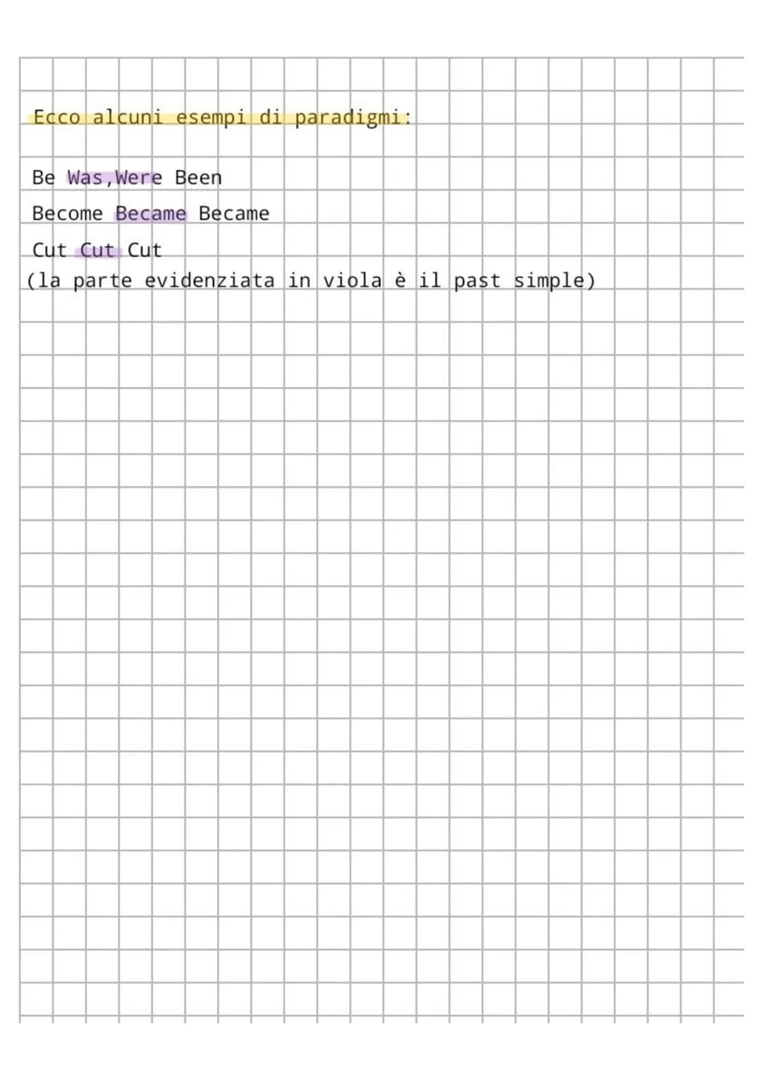 Past Simple
Il past simple è diviso in due categorie: regular e
irregular verbs.
I regular verbs si formano aggiungendo +ed alla forma
base 