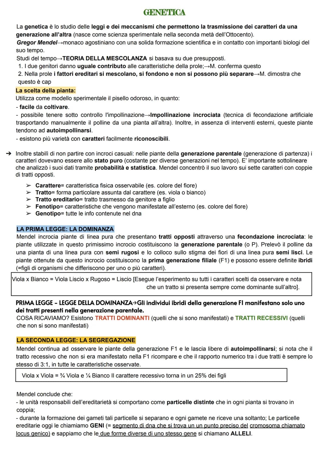 GENETICA
La genetica è lo studio delle leggi e dei meccanismi che permettono la trasmissione dei caratteri da una
generazione all'altra (nas