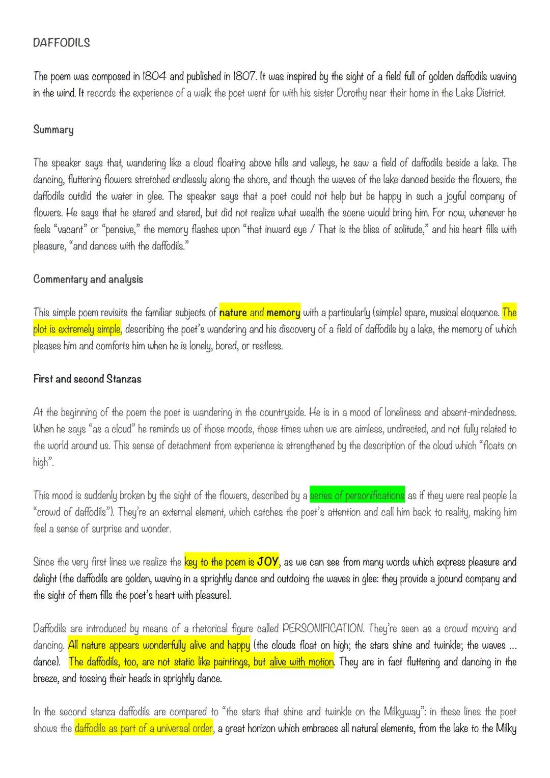 DAFFODILS
The poem was composed in 1804 and published in 1807. It was inspired by the sight of a field full of golden daffodils waving
in th