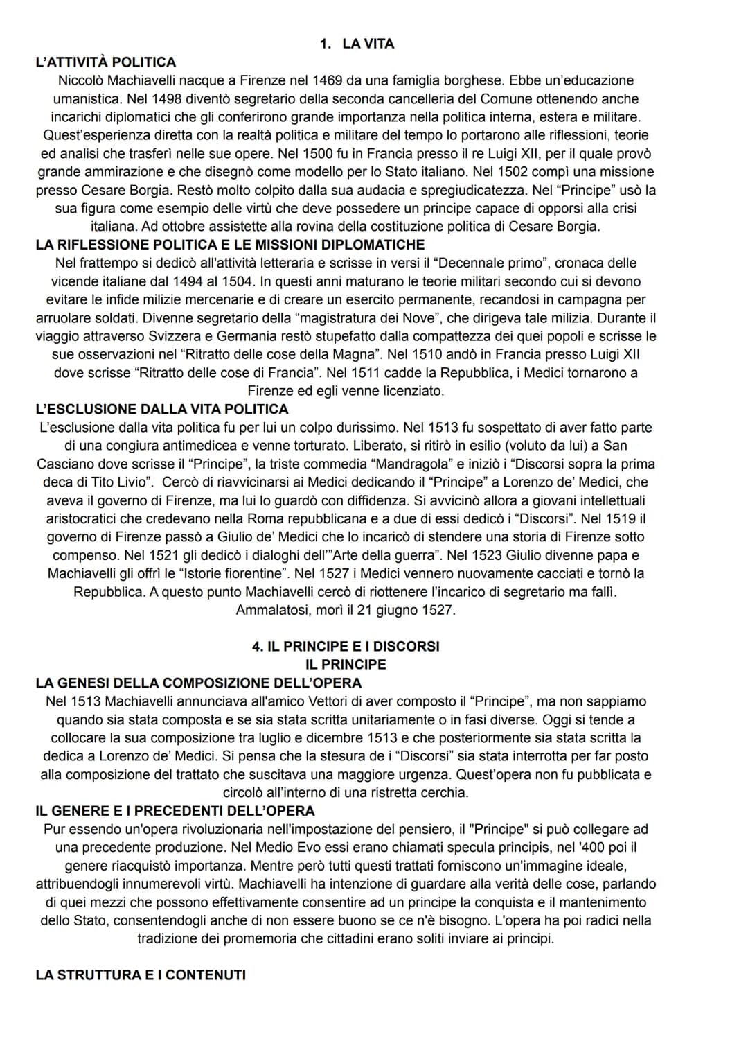 1. LA VITA
L'ATTIVITÀ POLITICA
Niccolò Machiavelli nacque a Firenze nel 1469 da una famiglia borghese. Ebbe un'educazione
umanistica. Nel 14