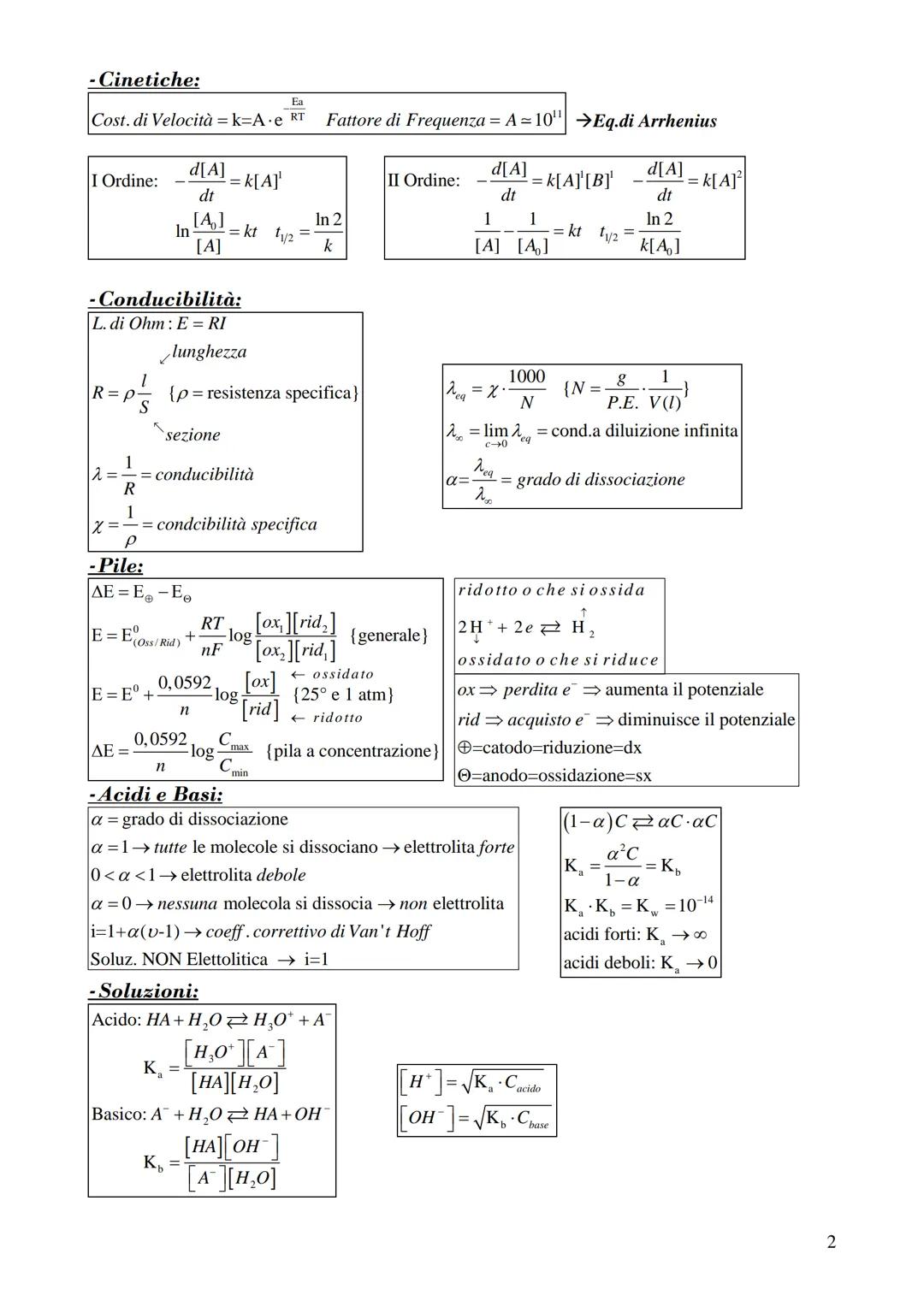 -Gas e Conversioni:
PV = nRT
[0,082 1.atm/ K-mole
R 1,987 cal/°K·mole
8,314 J/K mole
gr
PM
-Concentrazione:
moli=n=
Molalità→ m =
M =
Frazio