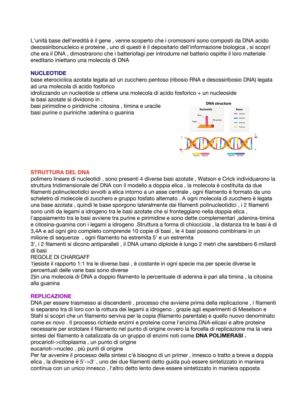 L'unità base dell'eredità è il gene, venne scoperto che i cromosomi sono composti da DNA acido
desossiribonucleico e proteine, uno di questi