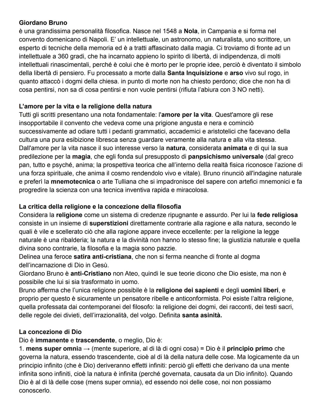 Giordano Bruno
è una grandissima personalità filosofica. Nasce nel 1548 a Nola, in Campania e si forma nel
convento domenicano di Napoli. E'