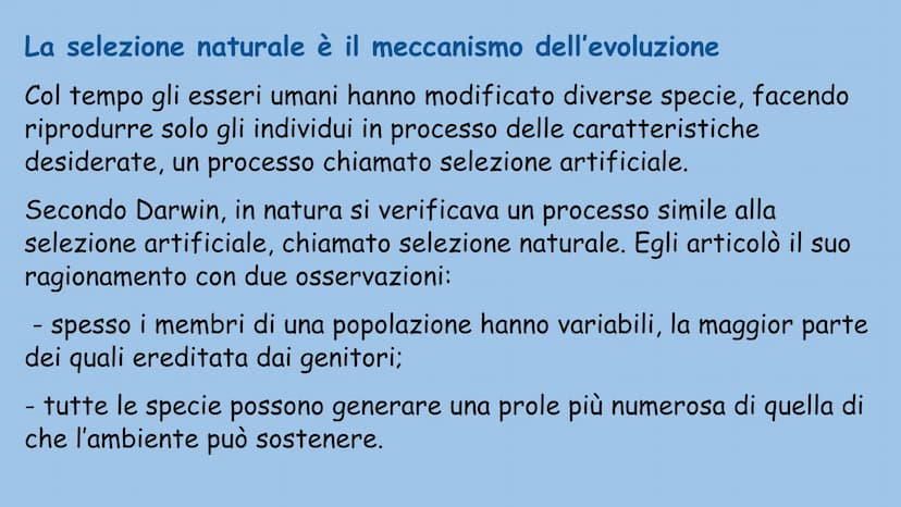 La teoria dell'evoluzione
Charles Darwin La teoria dell'evoluzione biologica spiega come le specie si
modificano nel tempo, e venne formulat