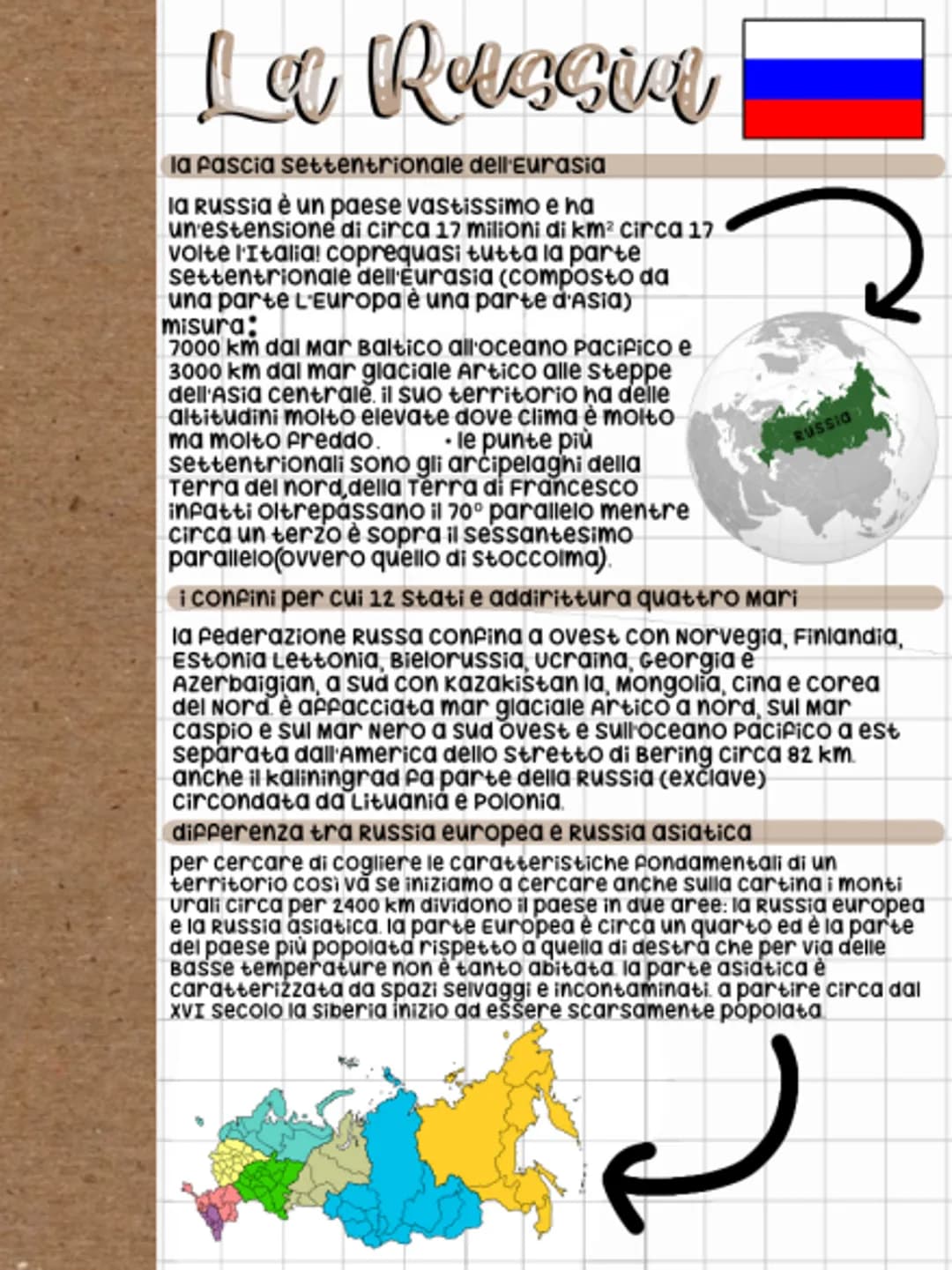 La Russia
la fascia settentrionale dell'Eurasia
la Russia è un paese vastissimo e na
un'estensione di circa 17 milioni di km² circa 17
volte