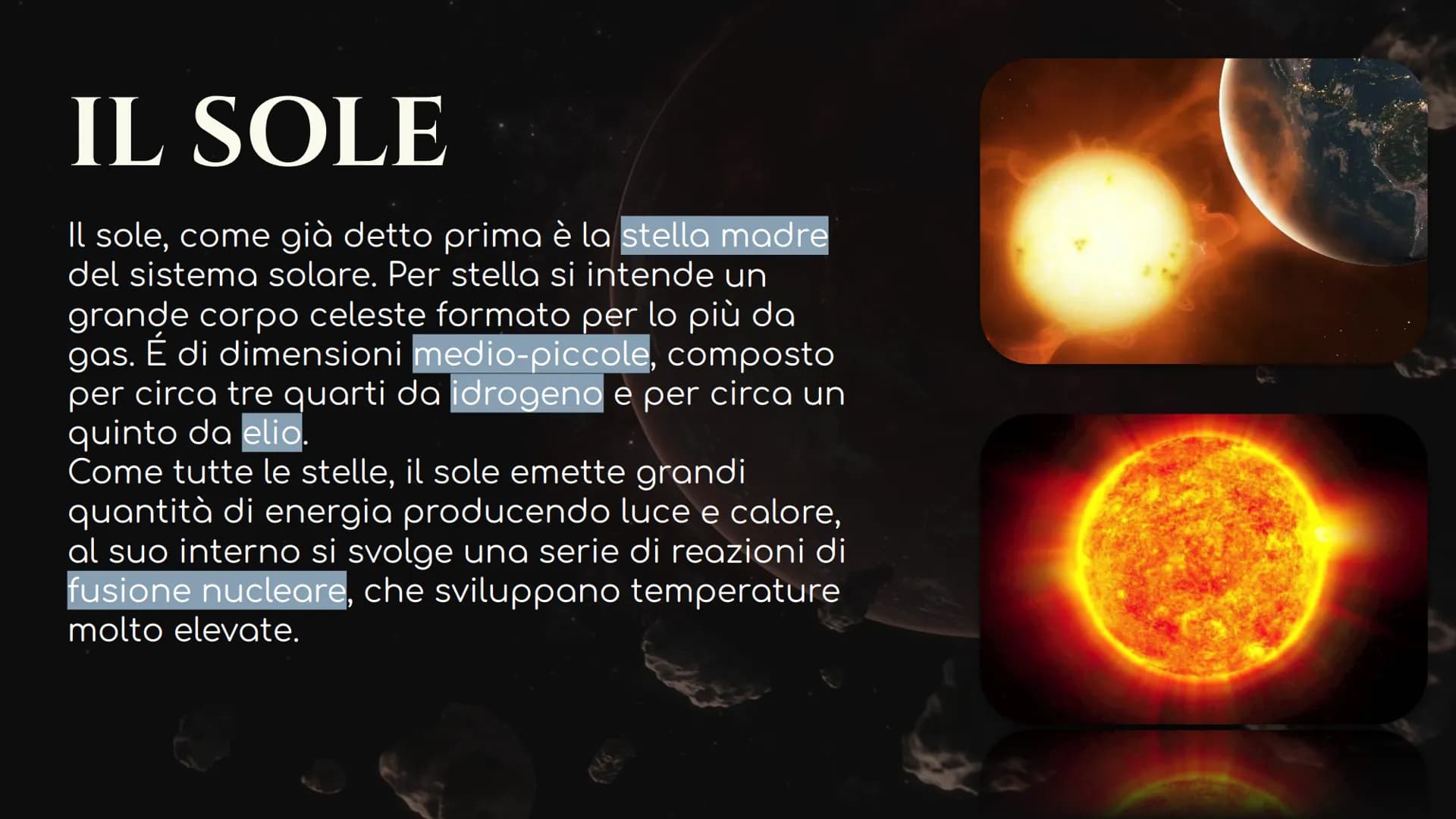 Il sistema solare COSA SI INTENDE PER SISTEMA SOLARE?
Per Sistema Solare si intende un insieme di corpi celesti, esso è
formato da:
8 pianet