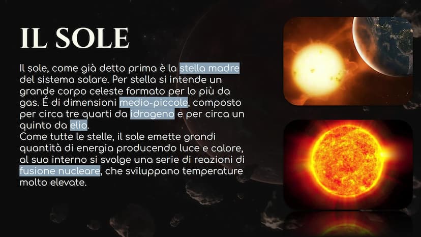 Il sistema solare COSA SI INTENDE PER SISTEMA SOLARE?
Per Sistema Solare si intende un insieme di corpi celesti, esso è
formato da:
8 pianet