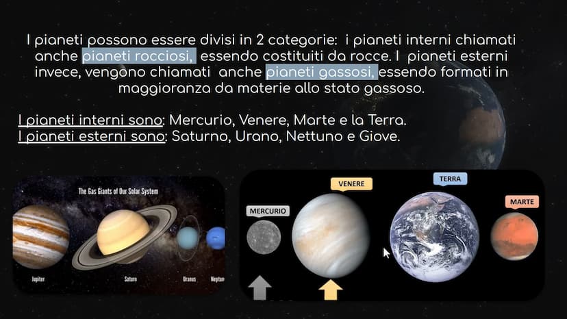 Il sistema solare COSA SI INTENDE PER SISTEMA SOLARE?
Per Sistema Solare si intende un insieme di corpi celesti, esso è
formato da:
8 pianet