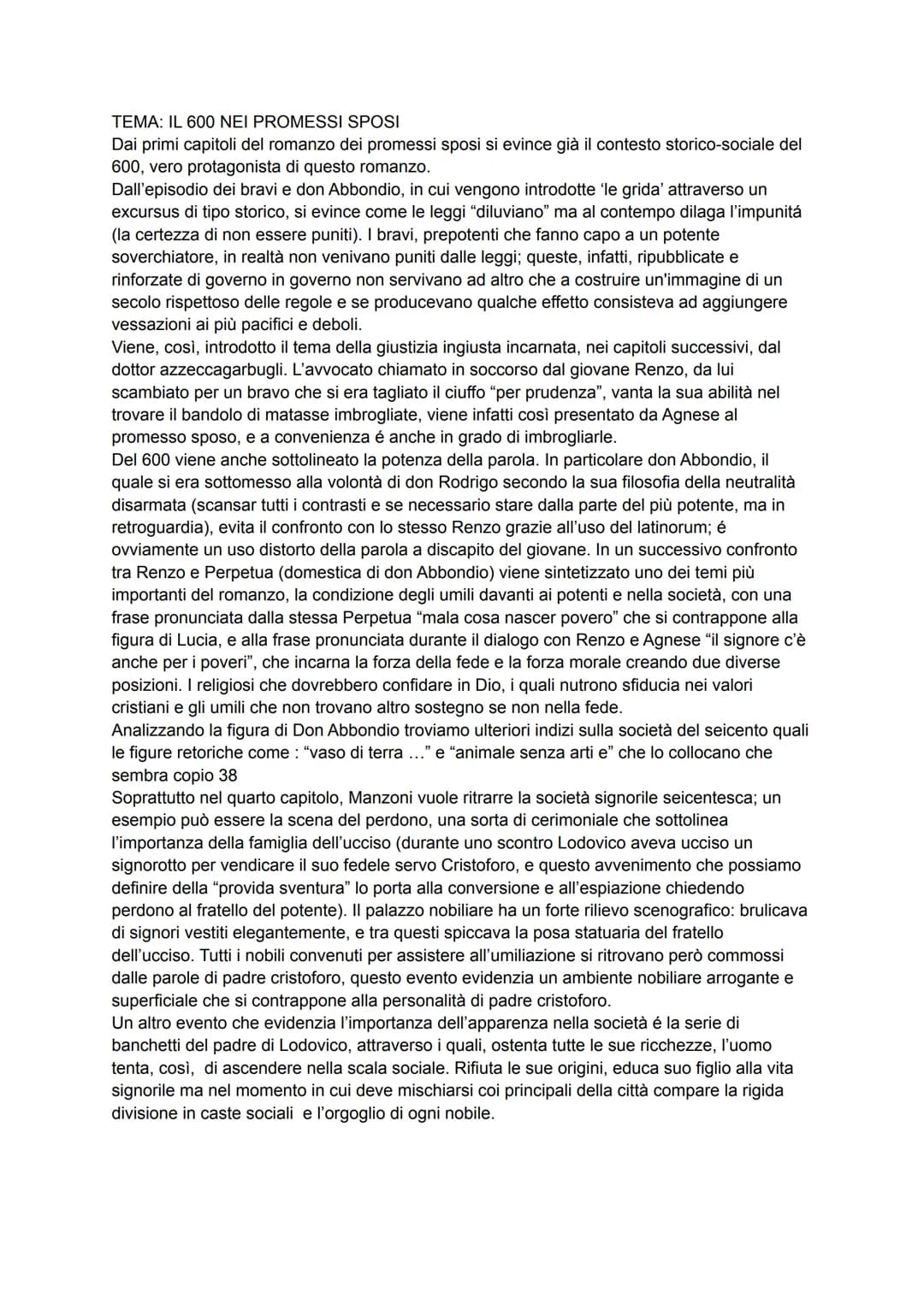 TEMA: IL 600 NEI PROMESSI SPOSI
Dai primi capitoli del romanzo dei promessi sposi si evince già il contesto storico-sociale del
600, vero pr