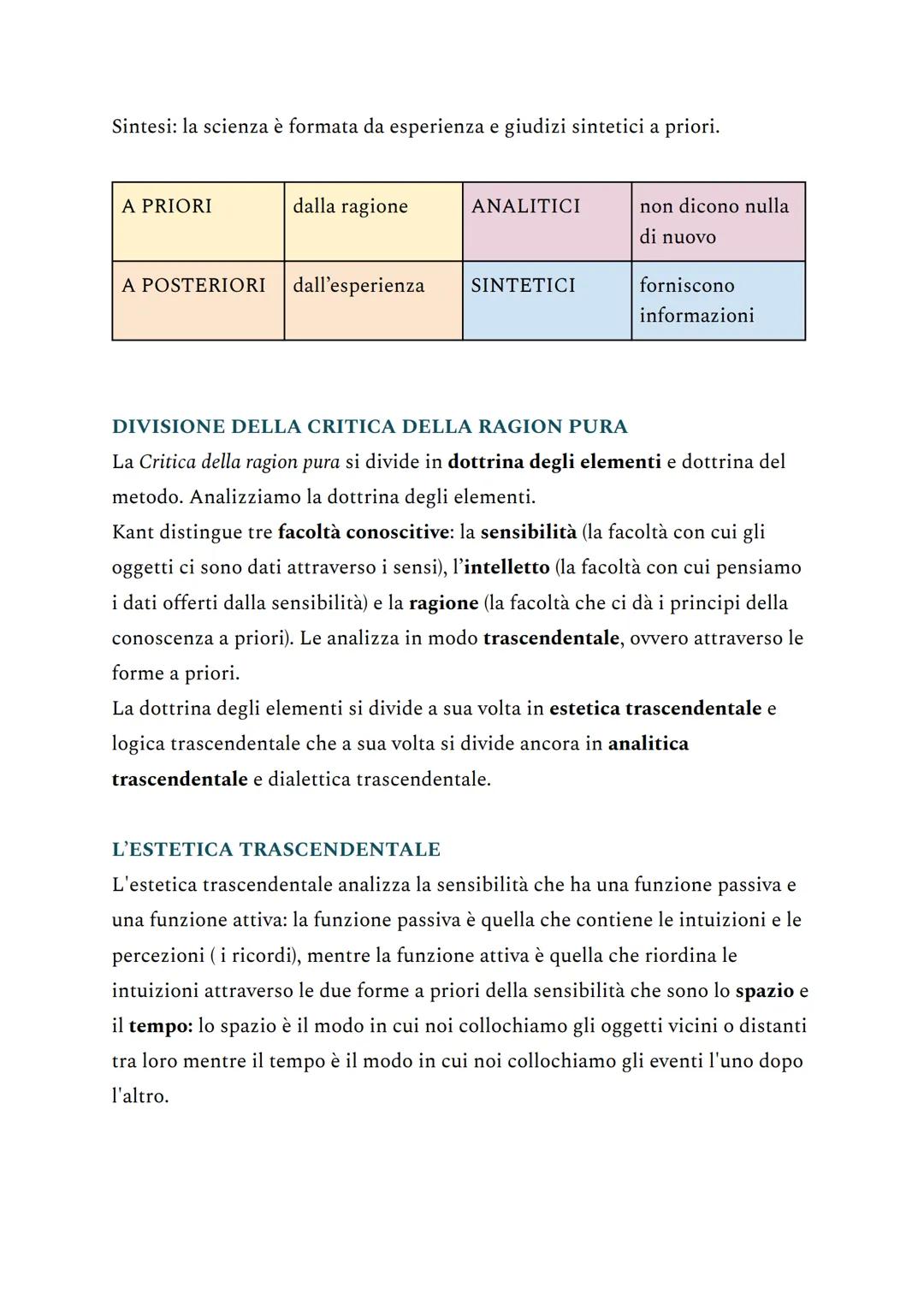 CRITICA DELLA RAGION PURA
SCIENZA E METAFISICA
La Critica della ragion pura è un'analisi critica dei fondamenti del sapere, che si
divide in
