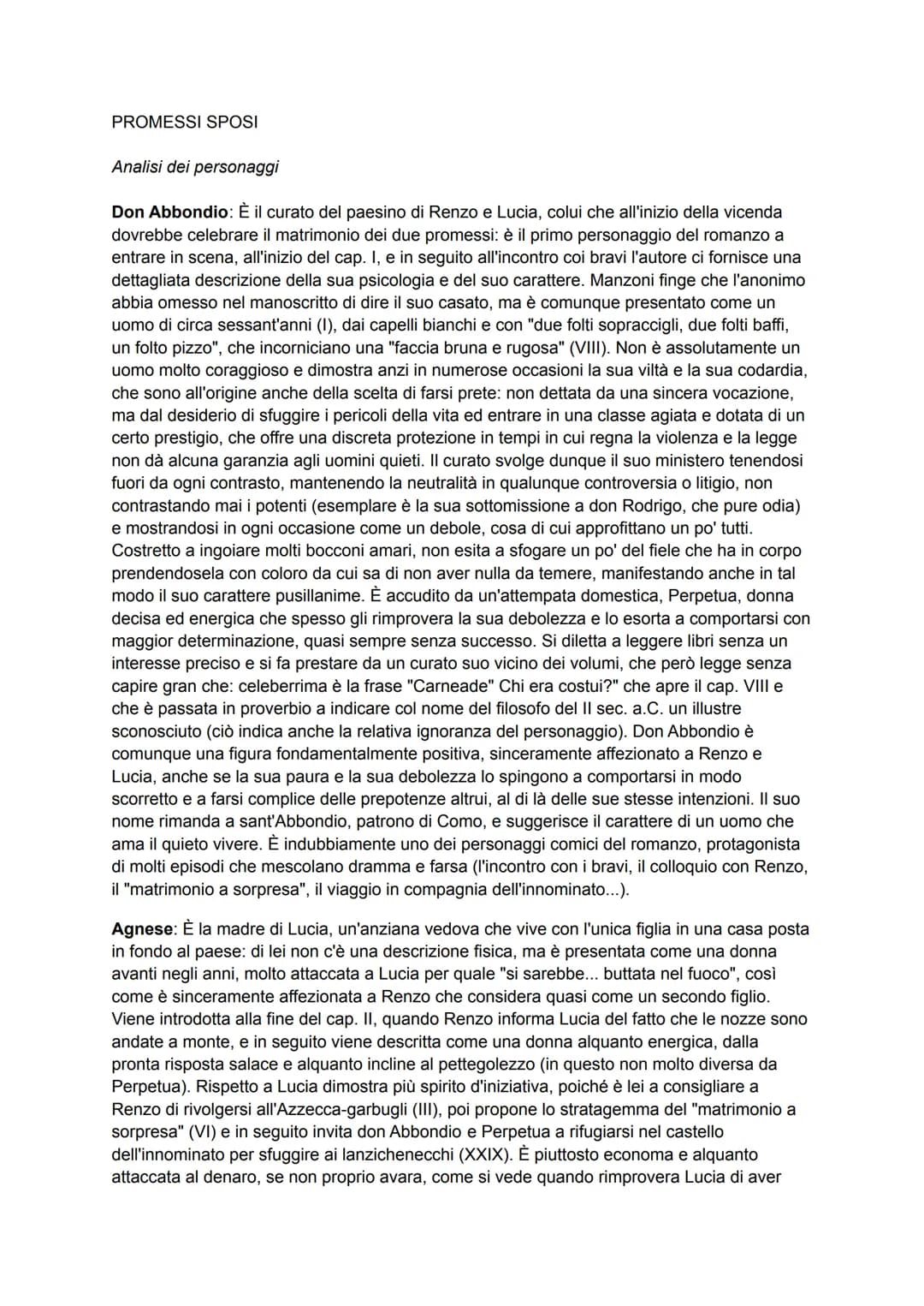 PROMESSI SPOSI
Analisi dei personaggi
Don Abbondio: È il curato del paesino di Renzo e Lucia, colui che all'inizio della vicenda
dovrebbe ce