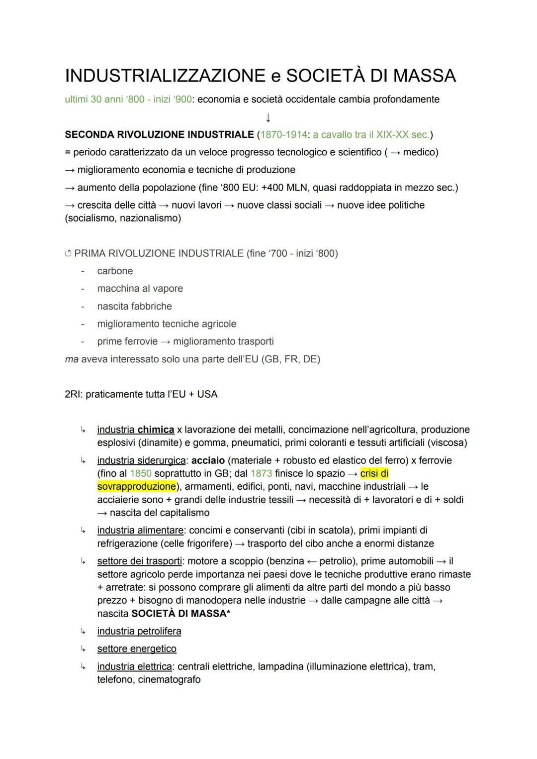 INDUSTRIALIZZAZIONE e SOCIETÀ DI MASSA
ultimi 30 anni '800 - inizi '900: economia e società occidentale cambia profondamente
↓
SECONDA RIVOL