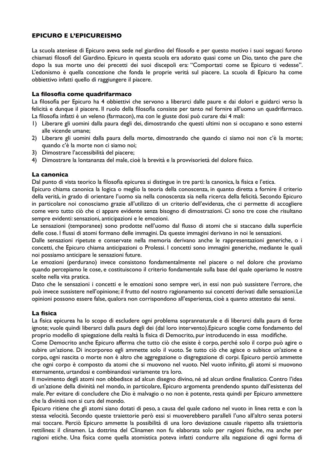 EPICURO E L'EPICUREISMO
La scuola ateniese di Epicuro aveva sede nel giardino del filosofo e per questo motivo i suoi seguaci furono
chiamat