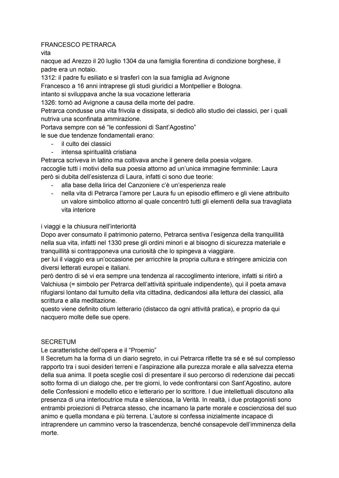 FRANCESCO PETRARCA
vita
nacque ad Arezzo il 20 luglio 1304 da una famiglia fiorentina di condizione borghese, il
padre era un notaio.
1312: 
