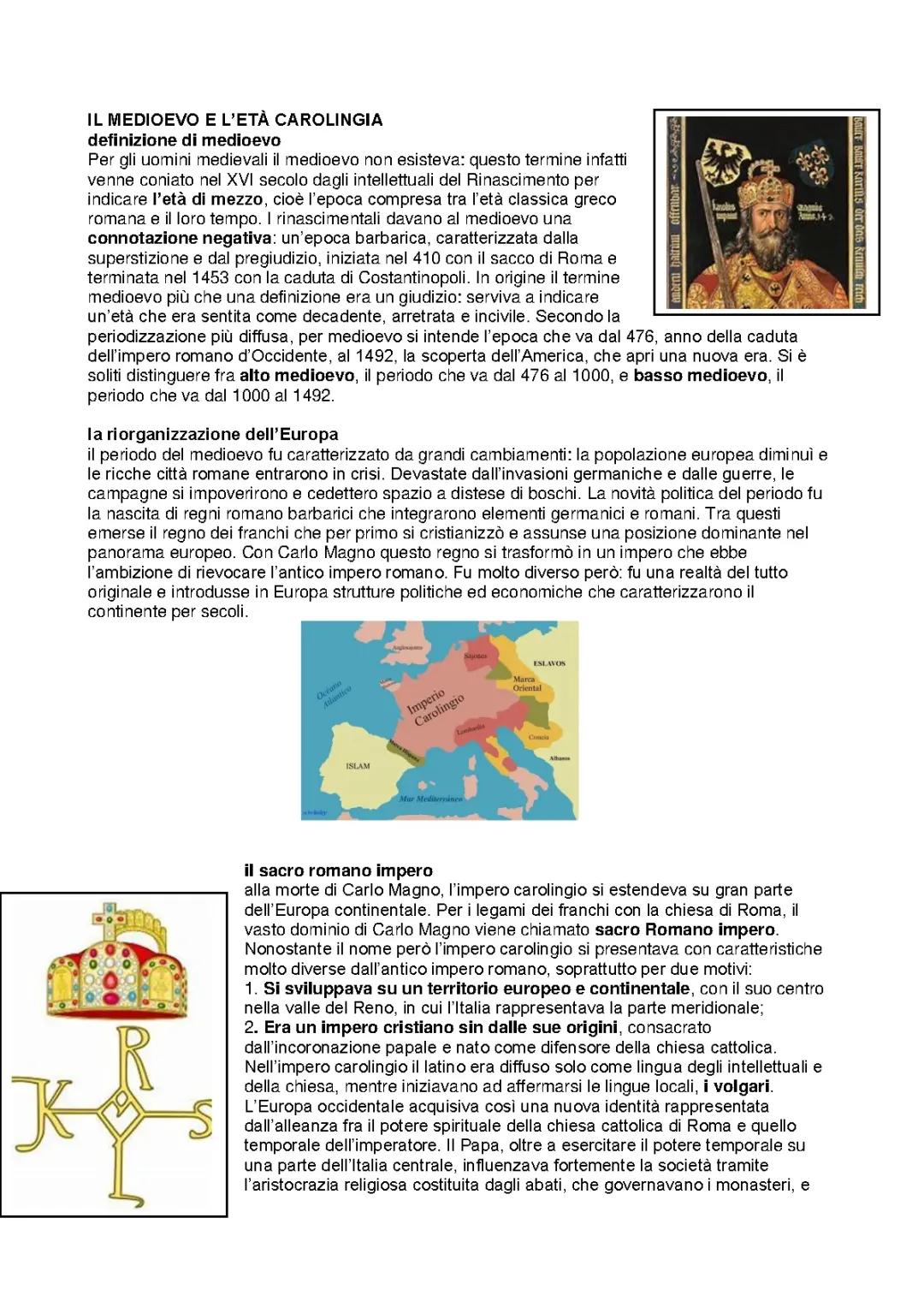 Il Medioevo e l’età Carolingia, Carlo Magno, feudalesimo, sistema vassallatico