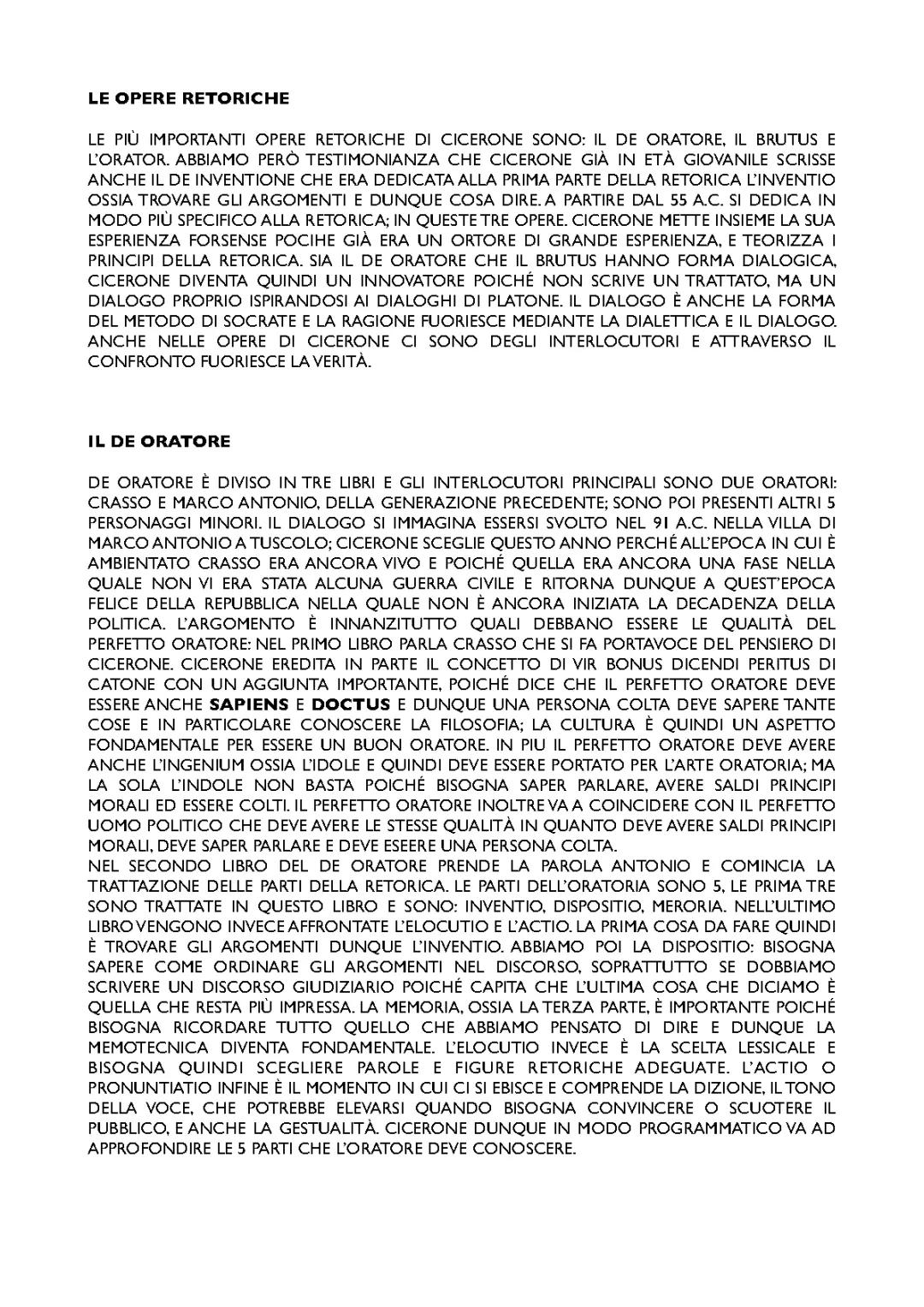 CICERONE E LE OPERE RETORICHE: IL DE ORATORE, IL BRUTUS E L’ORATOR 