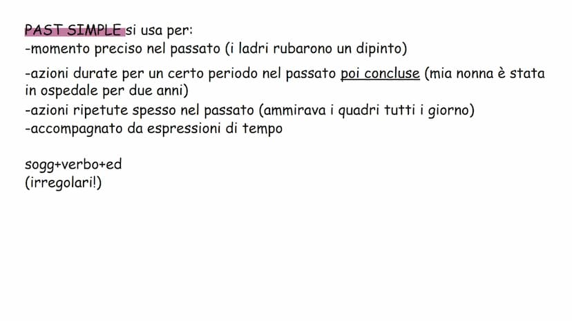 Inglese
Past perfect simple, past continuous, present simple, past simple, present
continuous PRESENT SIMPLE si usa per:
-azioni abituali (M