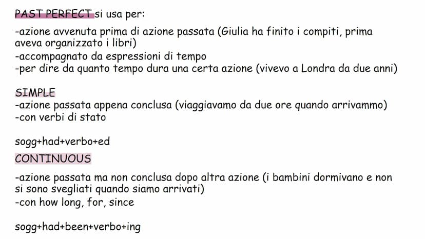 Inglese
Past perfect simple, past continuous, present simple, past simple, present
continuous PRESENT SIMPLE si usa per:
-azioni abituali (M