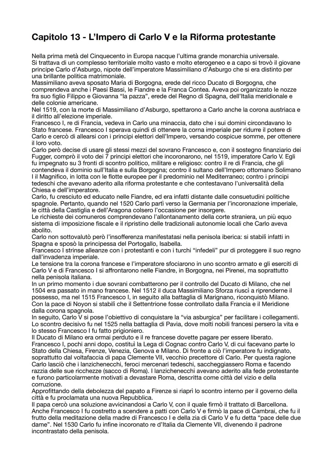 Capitolo 13 - L'Impero di Carlo V e la Riforma protestante
Nella prima metà del Cinquecento in Europa nacque l'ultima grande monarchia unive