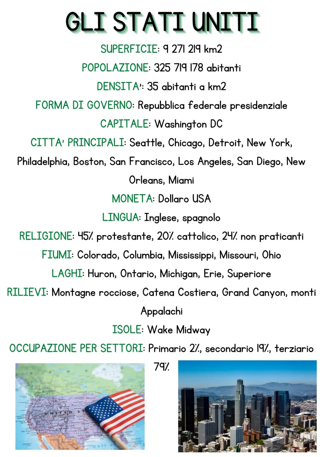 GLI STATI UNITI
SUPERFICIE: 9 271 219 km2
POPOLAZIONE: 325 719 178 abitanti
DENSITA': 35 abitanti a km2
FORMA DI GOVERNO: Repubblica federal