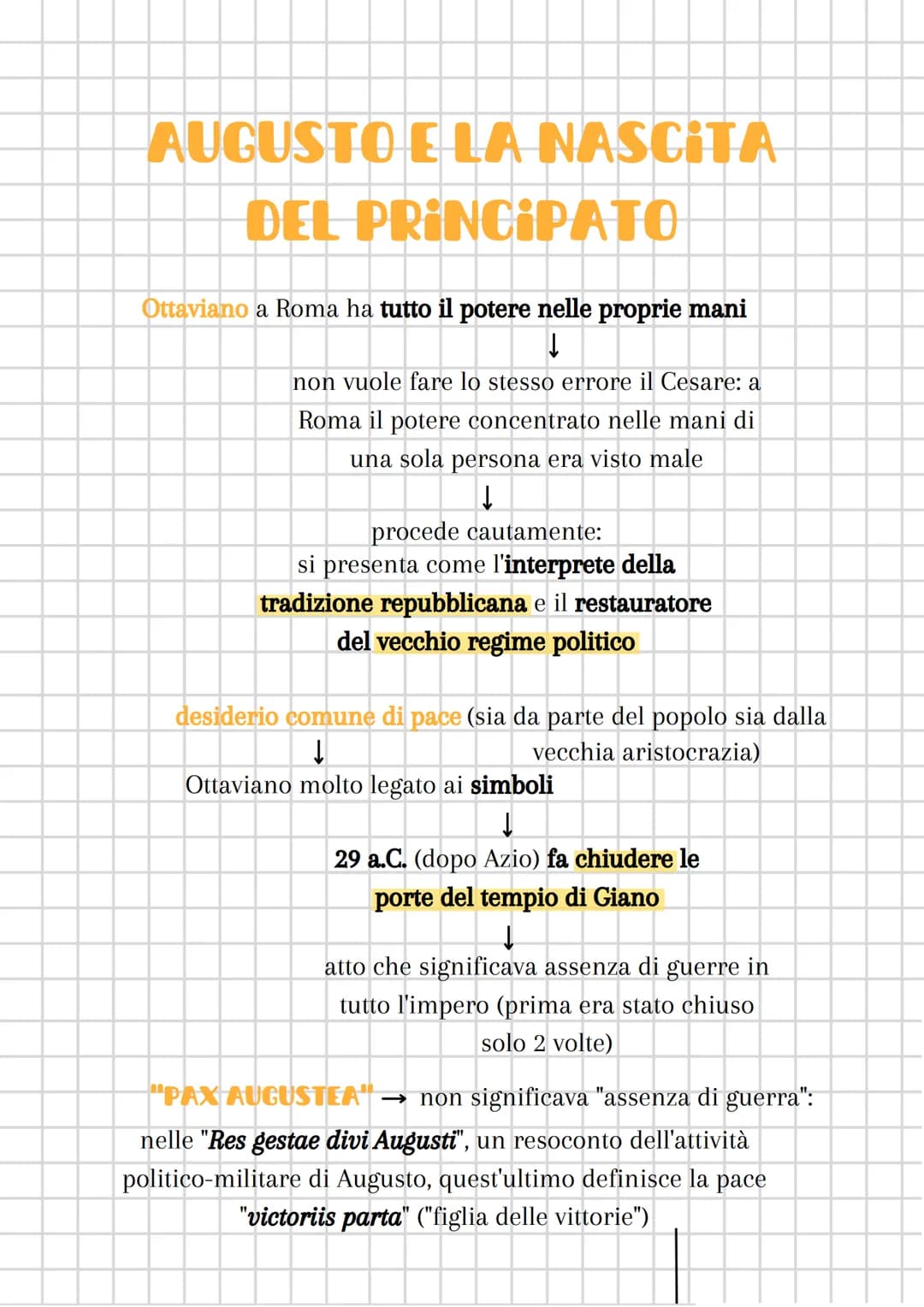 AUGUSTO E LA NASCITA
DEL PRINCIPATO
Ottaviano a Roma ha tutto il potere nelle proprie mani
↓
non vuole fare lo stesso errore il Cesare: a
Ro