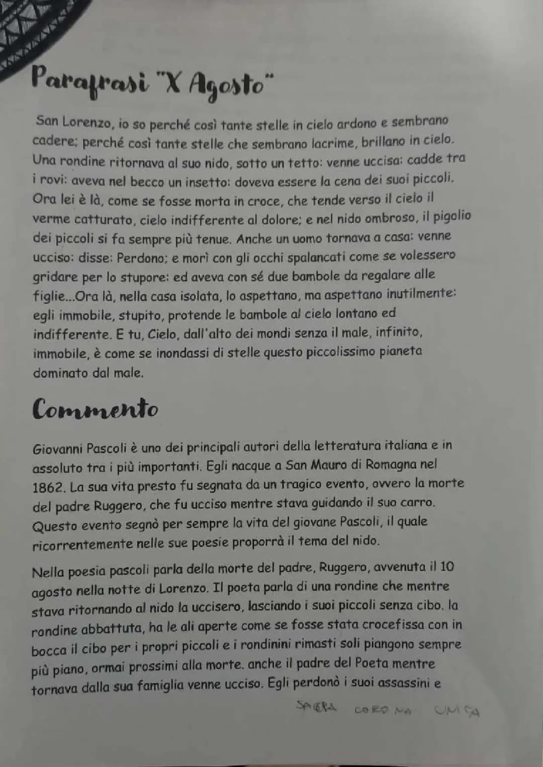 Giovanni Pascoli, il 10 Agosto 