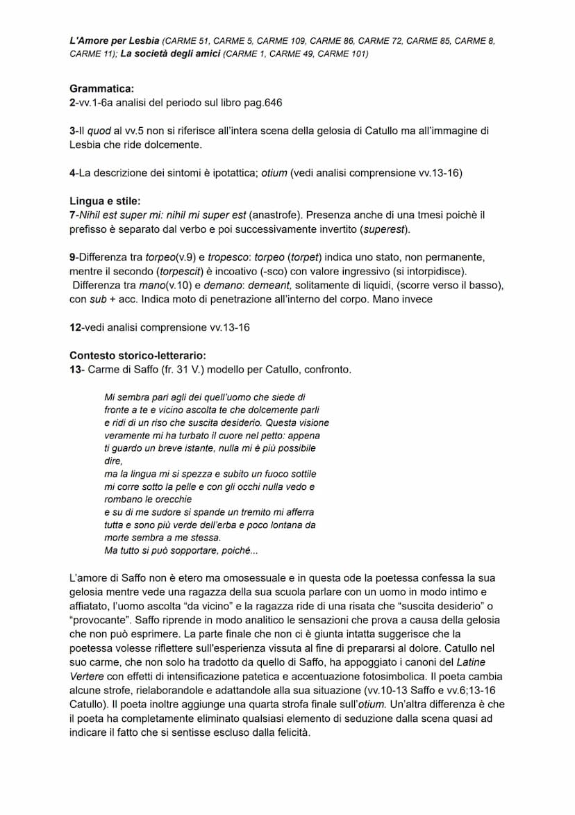 L'Amore per Lesbia (CARME 51, CARME 5, CARME 109, CARME 86, CARME 72, CARME 85, CARME 8,
CARME 11); La società degli amici (CARME 1, CARME 4